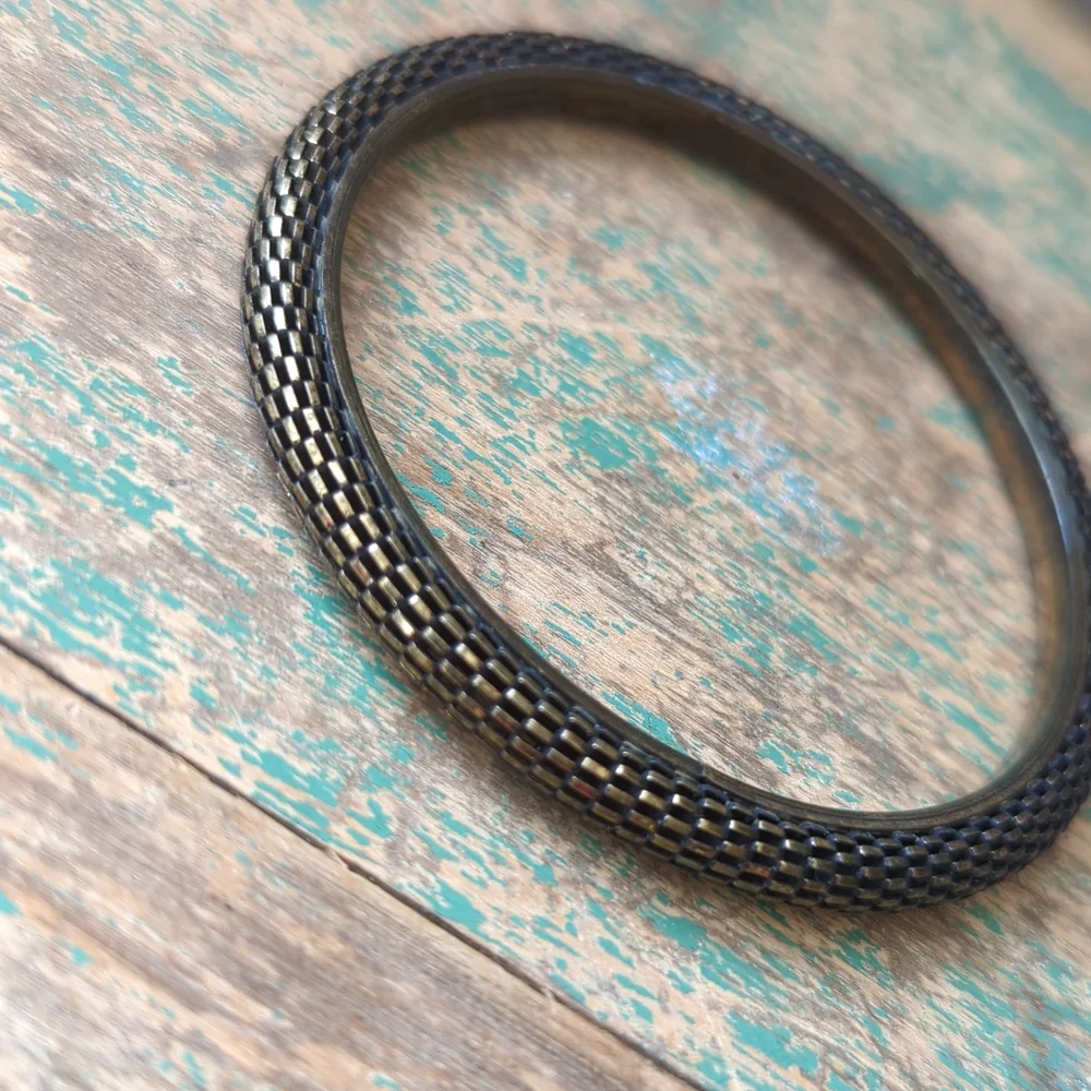 Vintage Bronze Colored Mesh Metal Textured Tube Cuff Bracelet Bangle